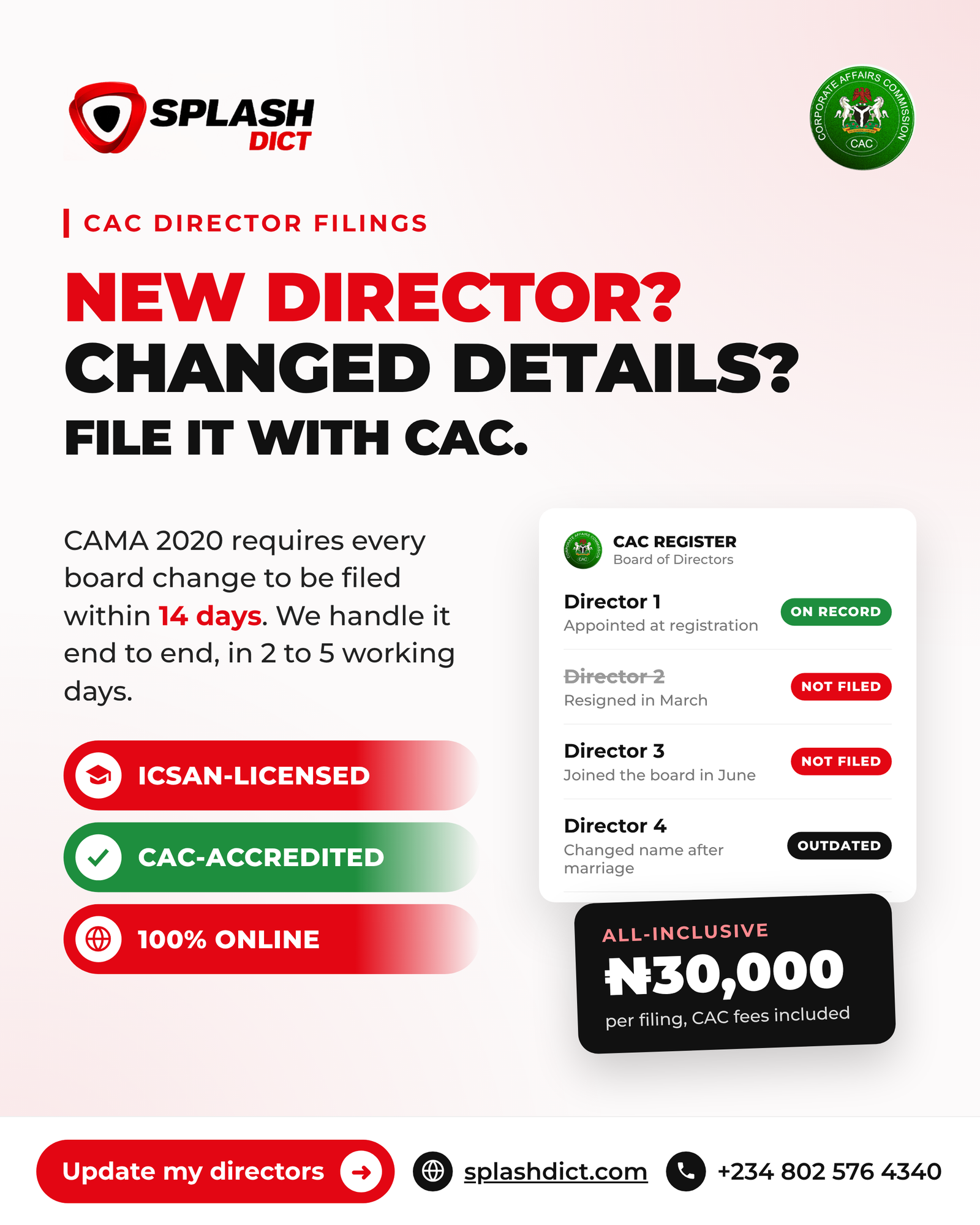 CAC Change of Director and Director Details Updates
