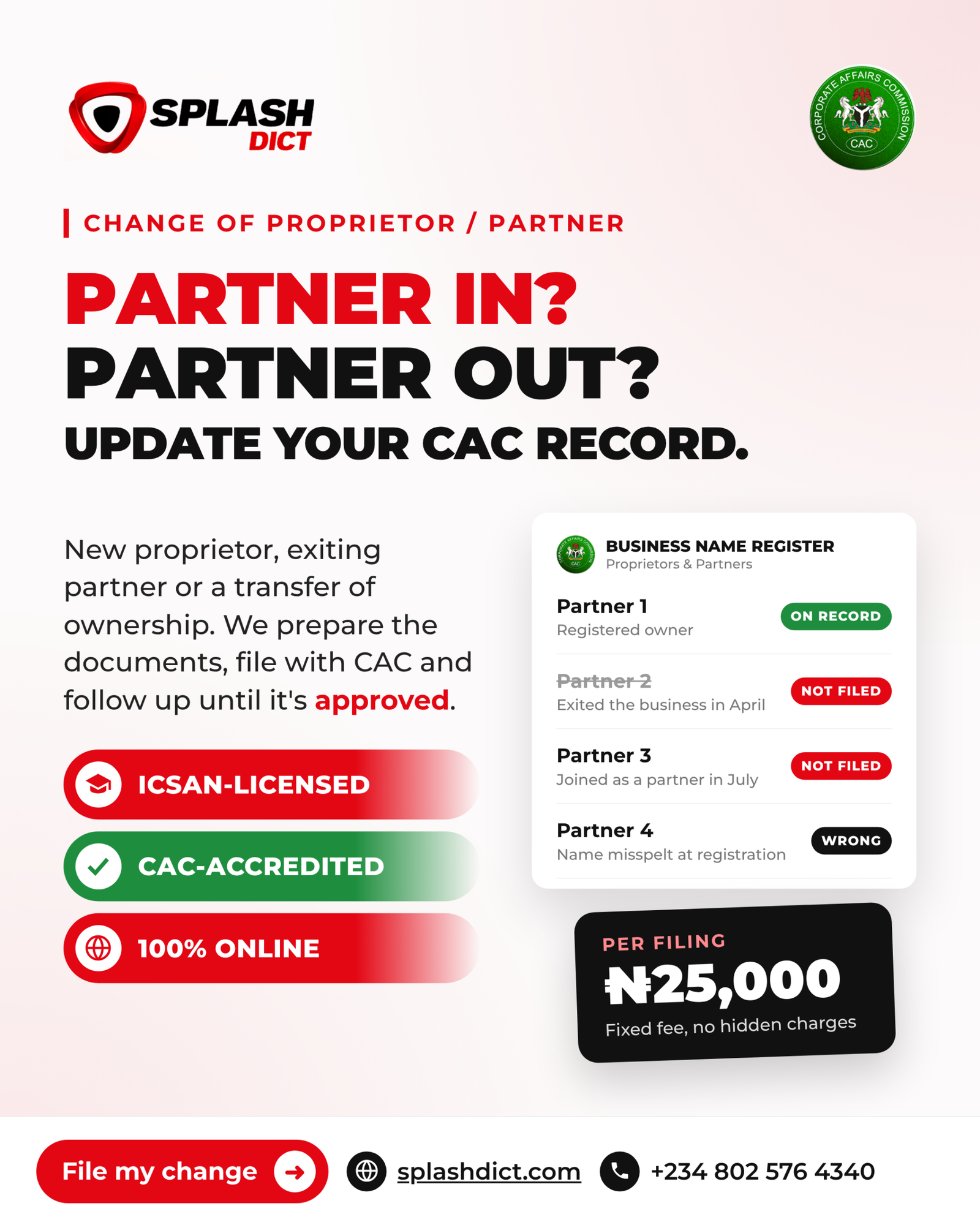 Change of Proprietor/Partner(s) 2 File Notice of Change of Proprietor/Partner(s) of Business Name with CAC