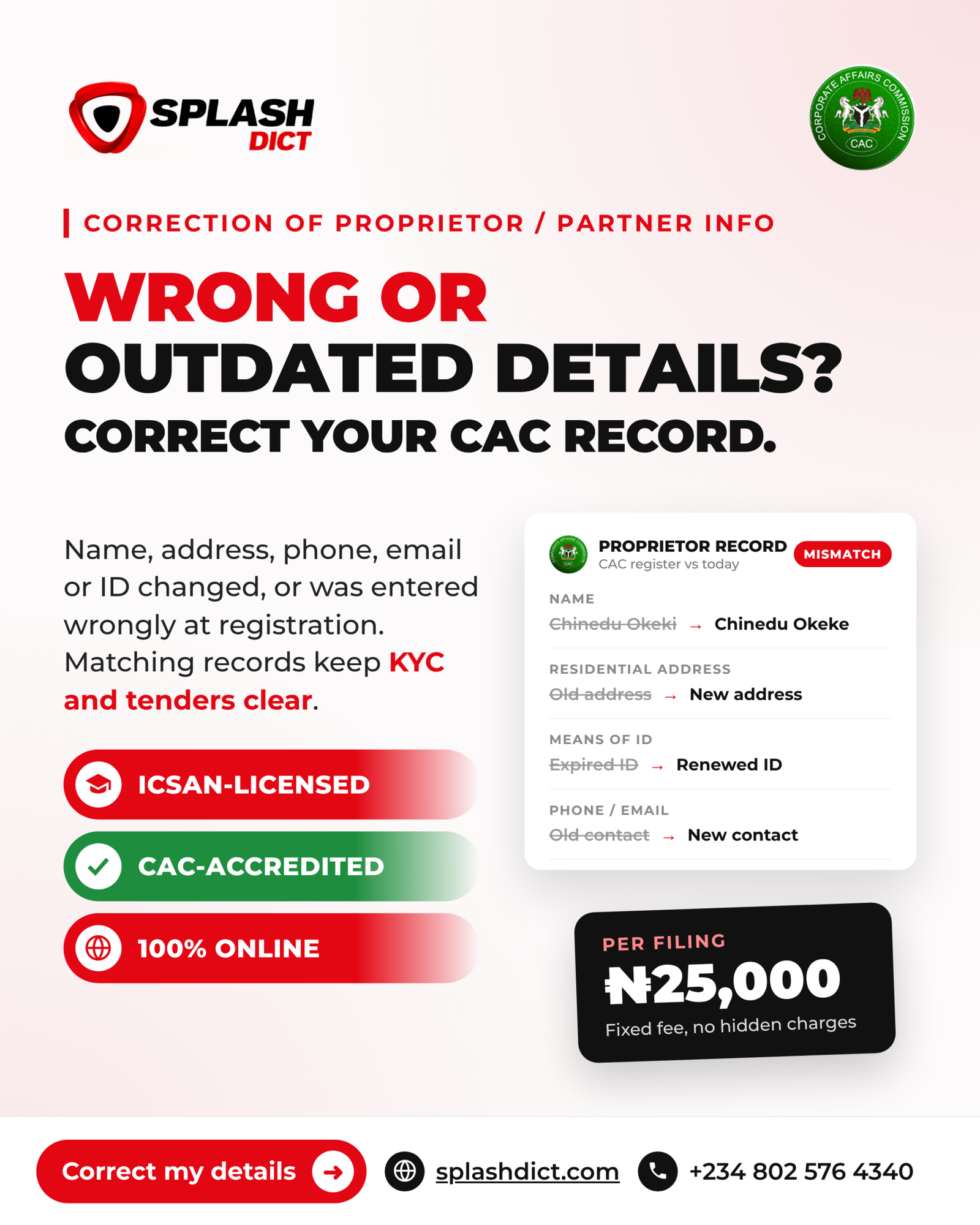 Correction of Proprietor/Partner(s) Information 2 File Notice of Correction of Proprietor/Partner(s) Information for Business name with CAC