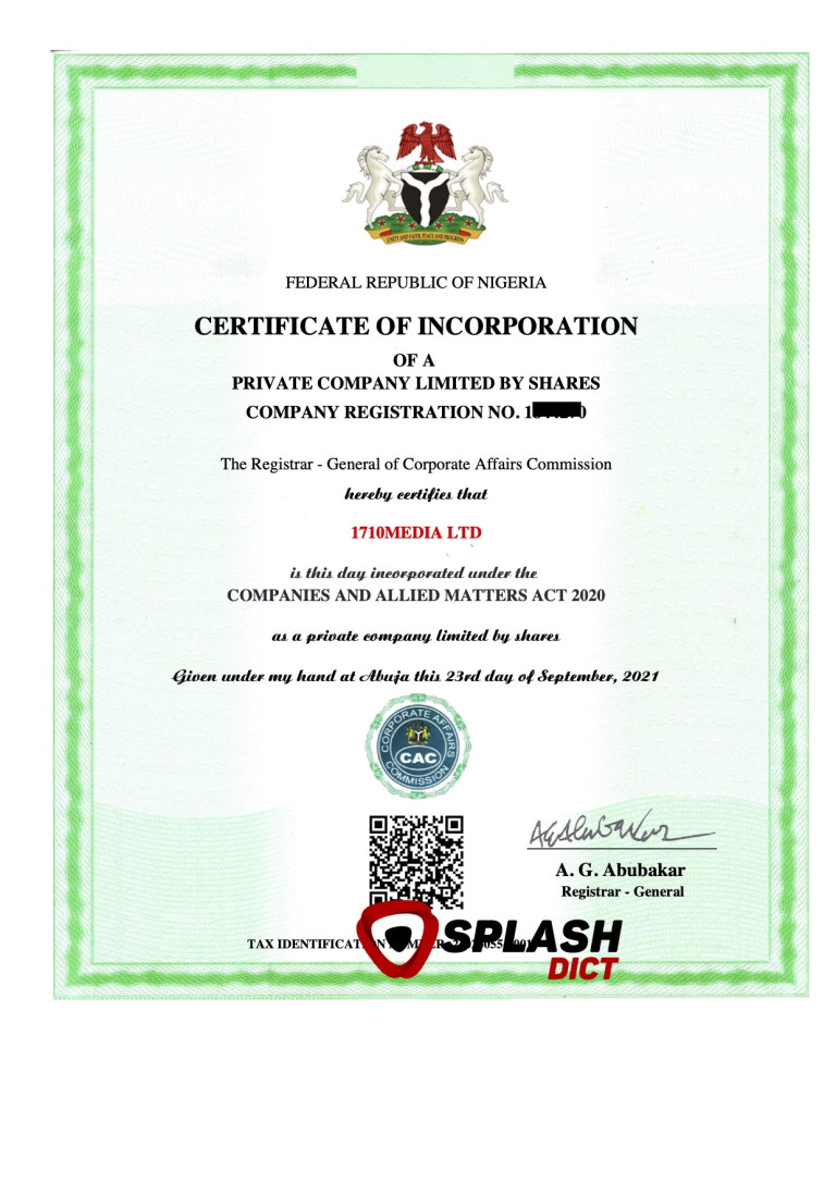 CERTIFICATE - 1710MEDIA LTD